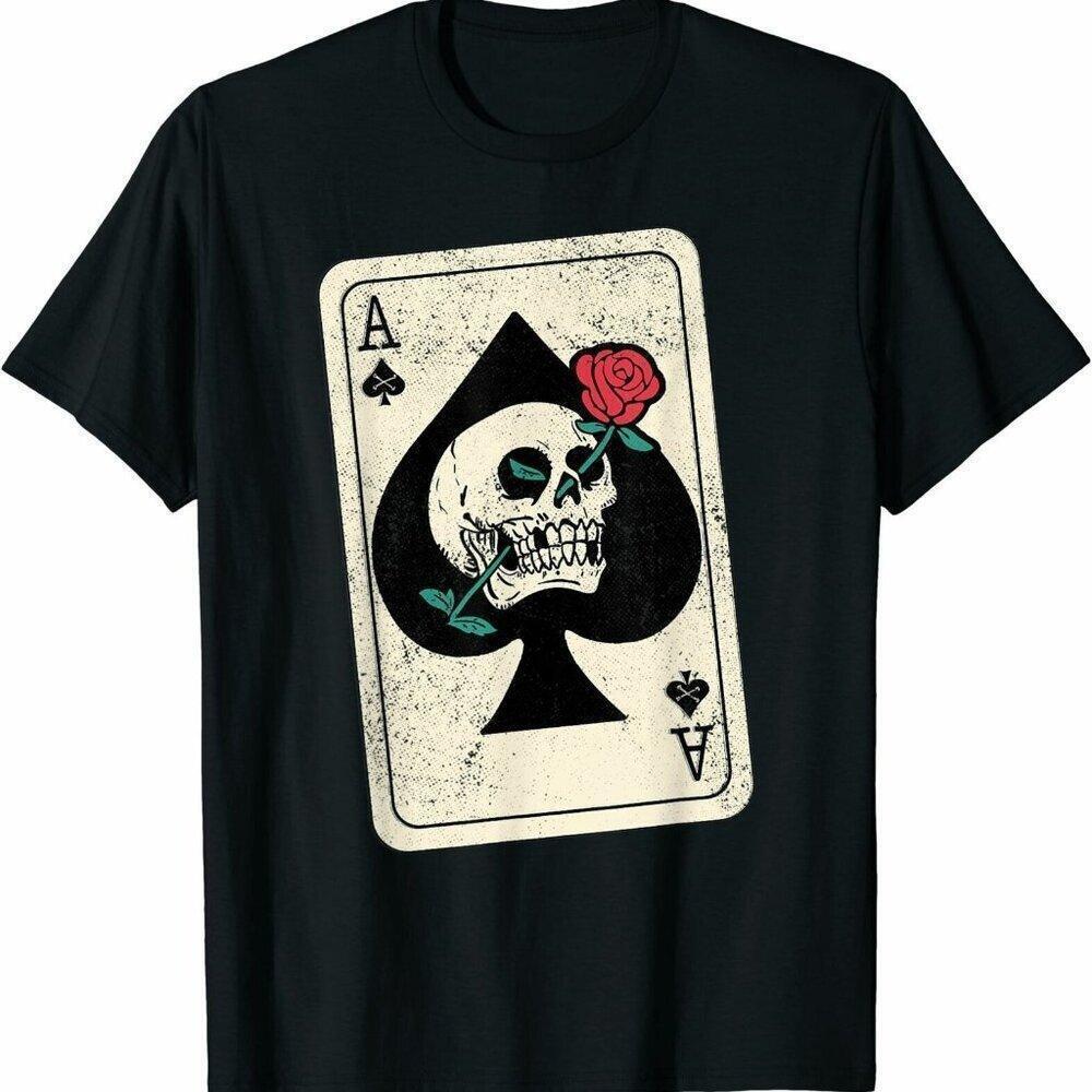 Ace Of Spades Skull And Rose Graphic Statement Classic Black Gift T-Shirt